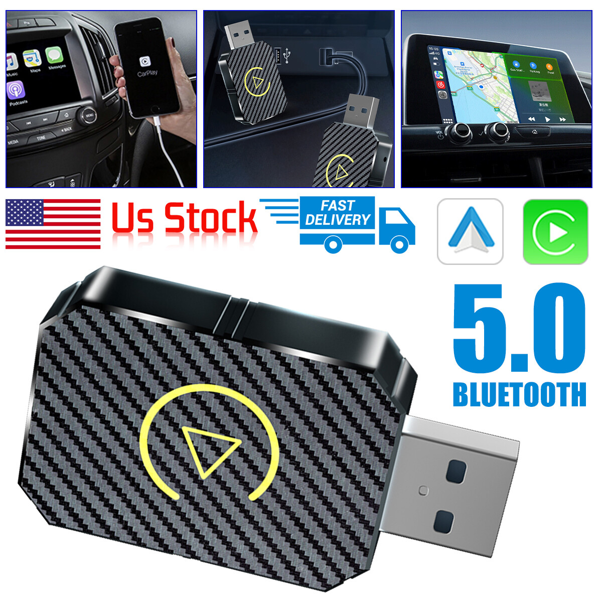 2 in 1 Wireless Carplay Adapter Android Auto Adapter USB Car Dongle Connect Box.