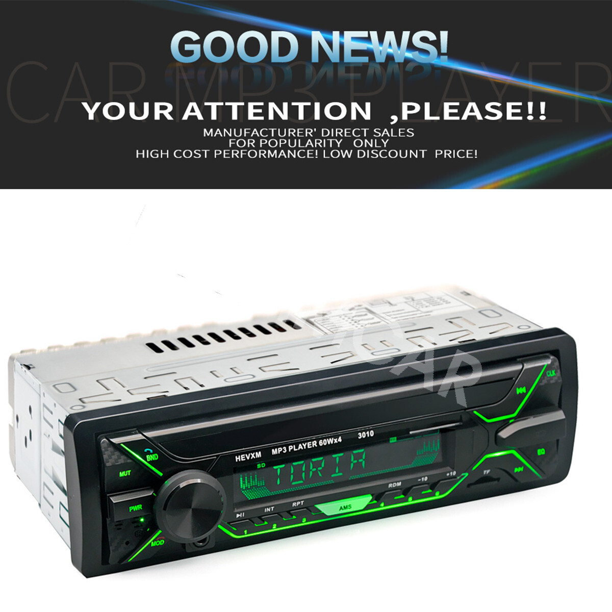 1 Din Car Radio MP3 Player In-Dash Stereo Audio FM AUX USB Bluetooth Hands-free