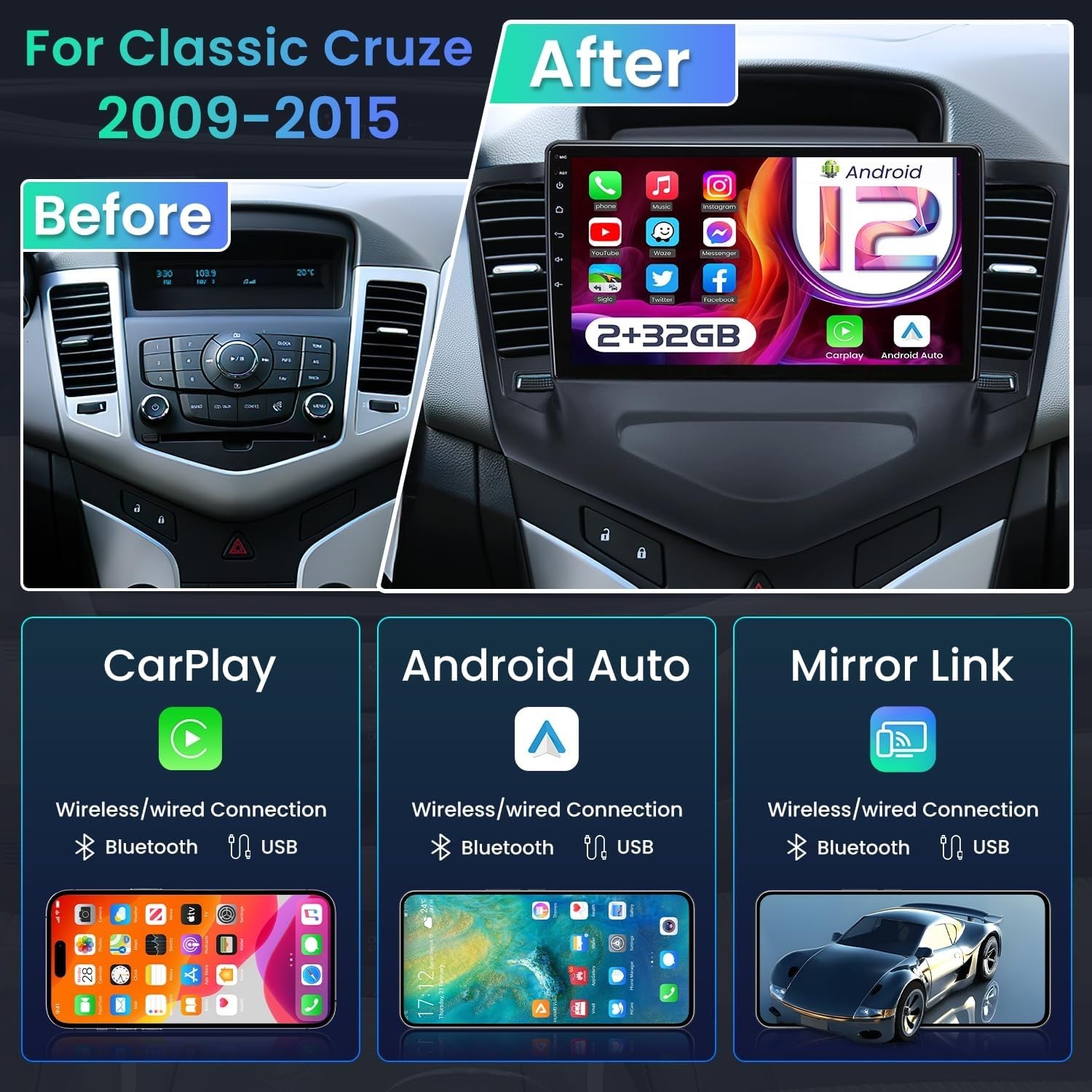 9″ Car Radio Stereo GPS Navigation for Chevrolet Chevy Cruze 2009-2015