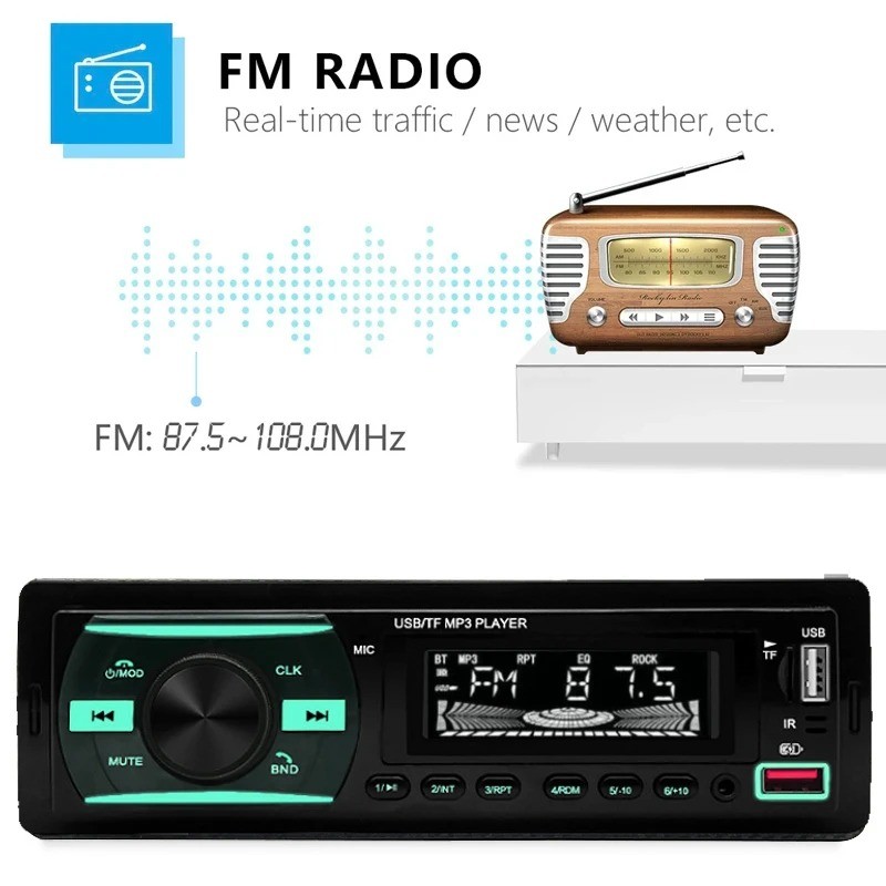 Car Stereo 1 DIN Radio Audio In-Dash Bluetooth FM USB AUX MP3 Player