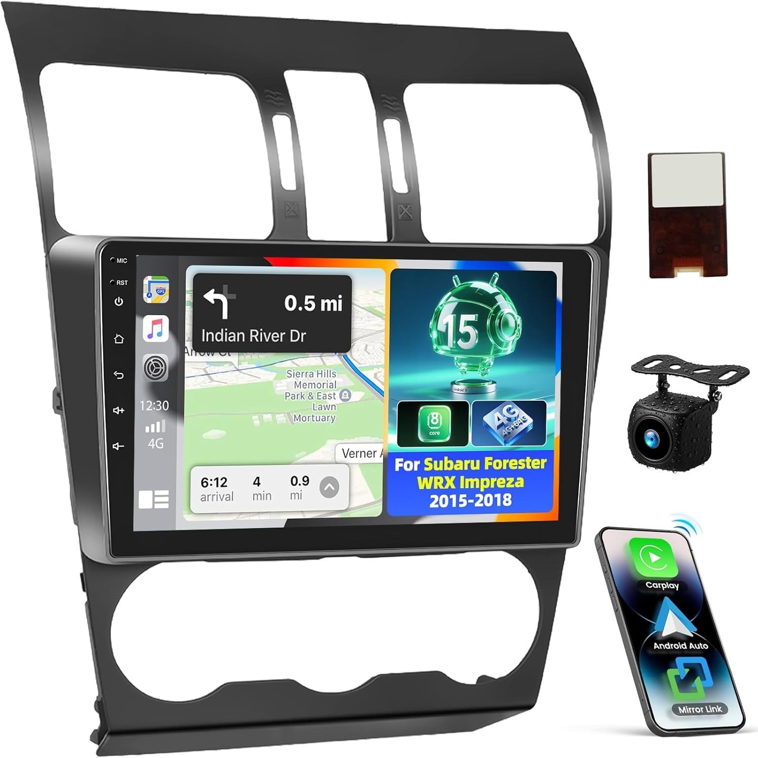 Android 15 Car Stereo 9” 8-Core 4GB+64GB Subaru Forester WRX Impreza 2015-2018