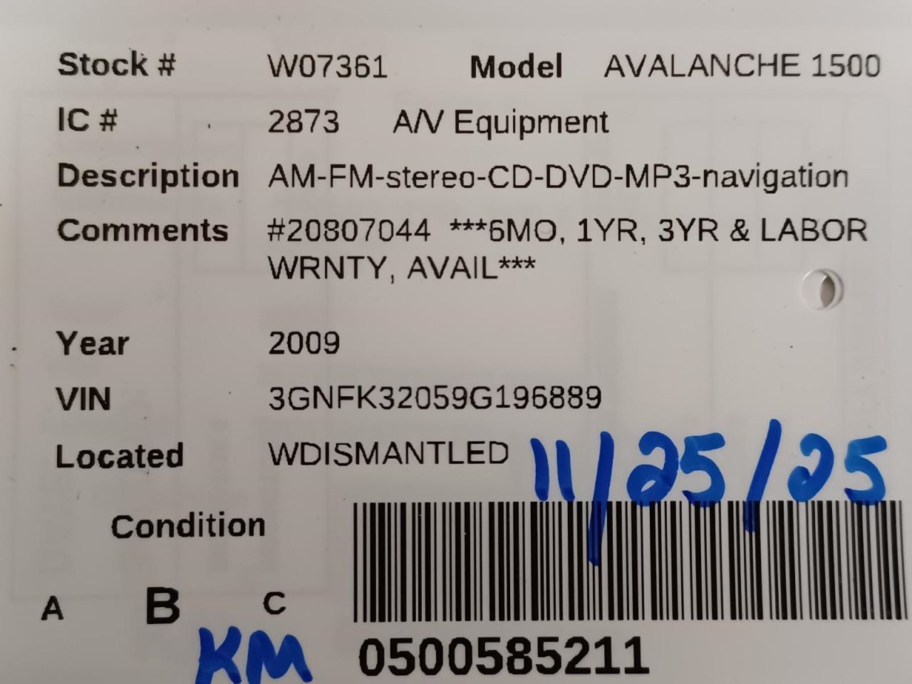 Audio Equipment Radio Opt Uvb ID 20807044 Fits 08-09 TAHOE 2188516