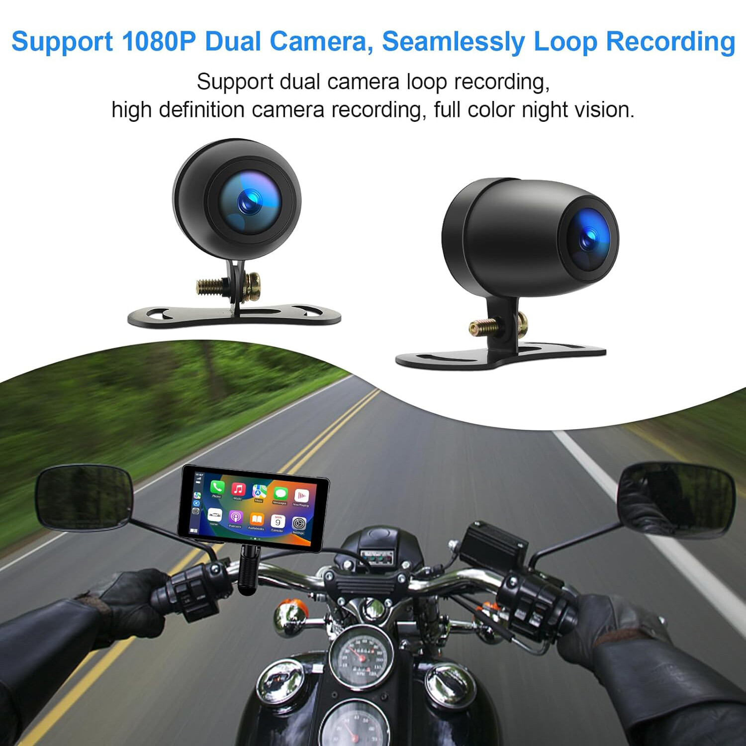 5.5″ Touch Screen Motorcycle Dash Cam Apple CarPlay & Android Auto 64GB TF Card
