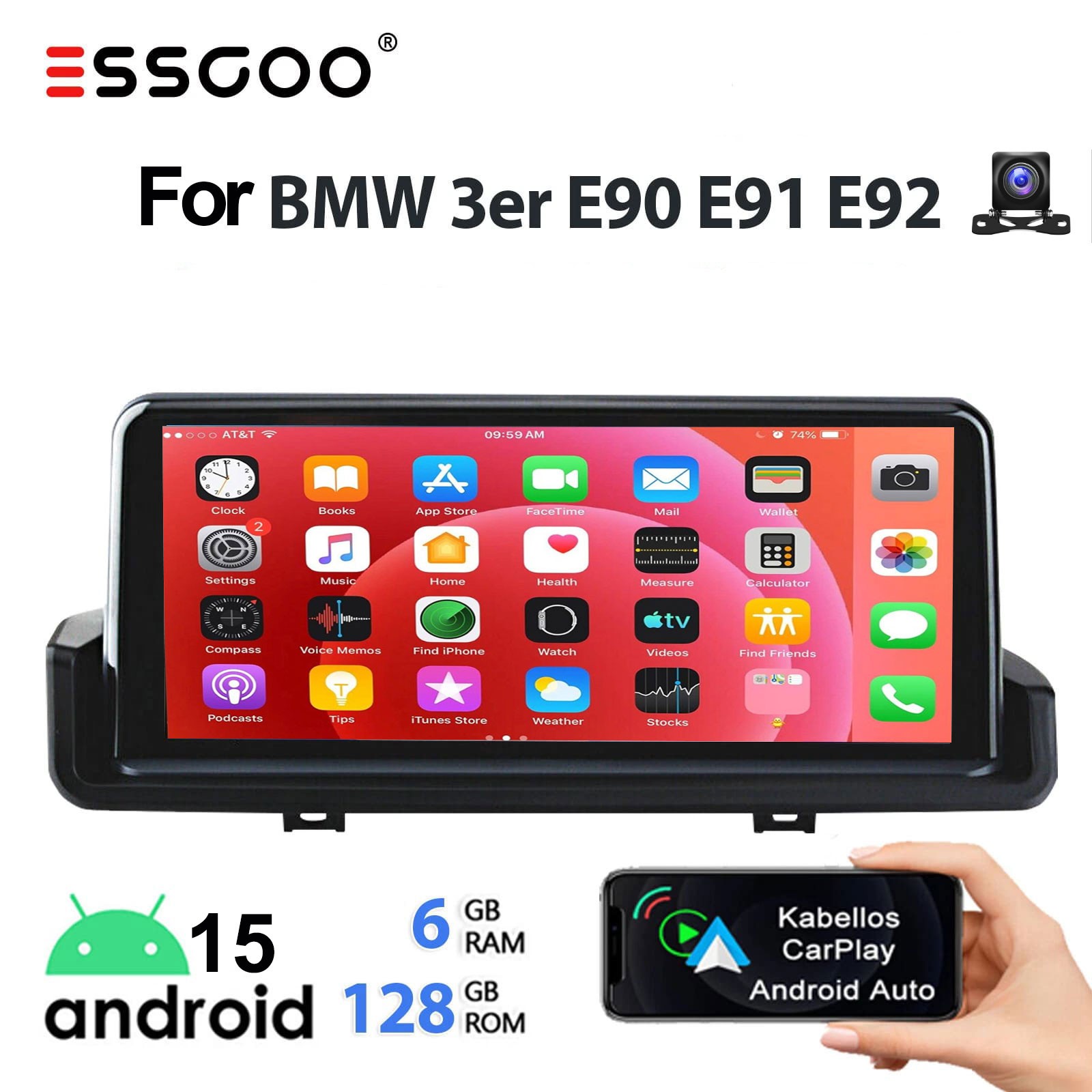 AHD+CarPlay Android 15 8Core 6+128G Car Stereo GPS Navi WIFI For BMW E90 E91 E92