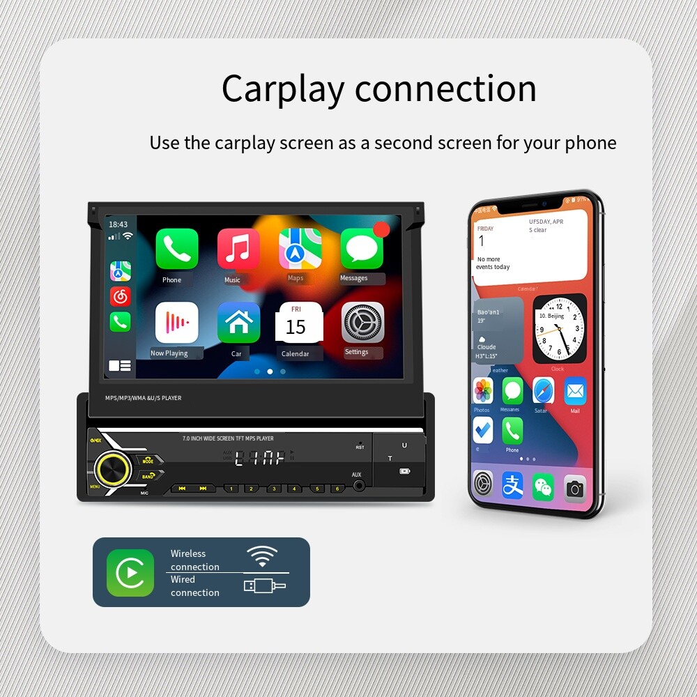 Portable MirrorLink Flip out Autoradio 7 inch Wireless Carplay MP5 MP4 BT Player