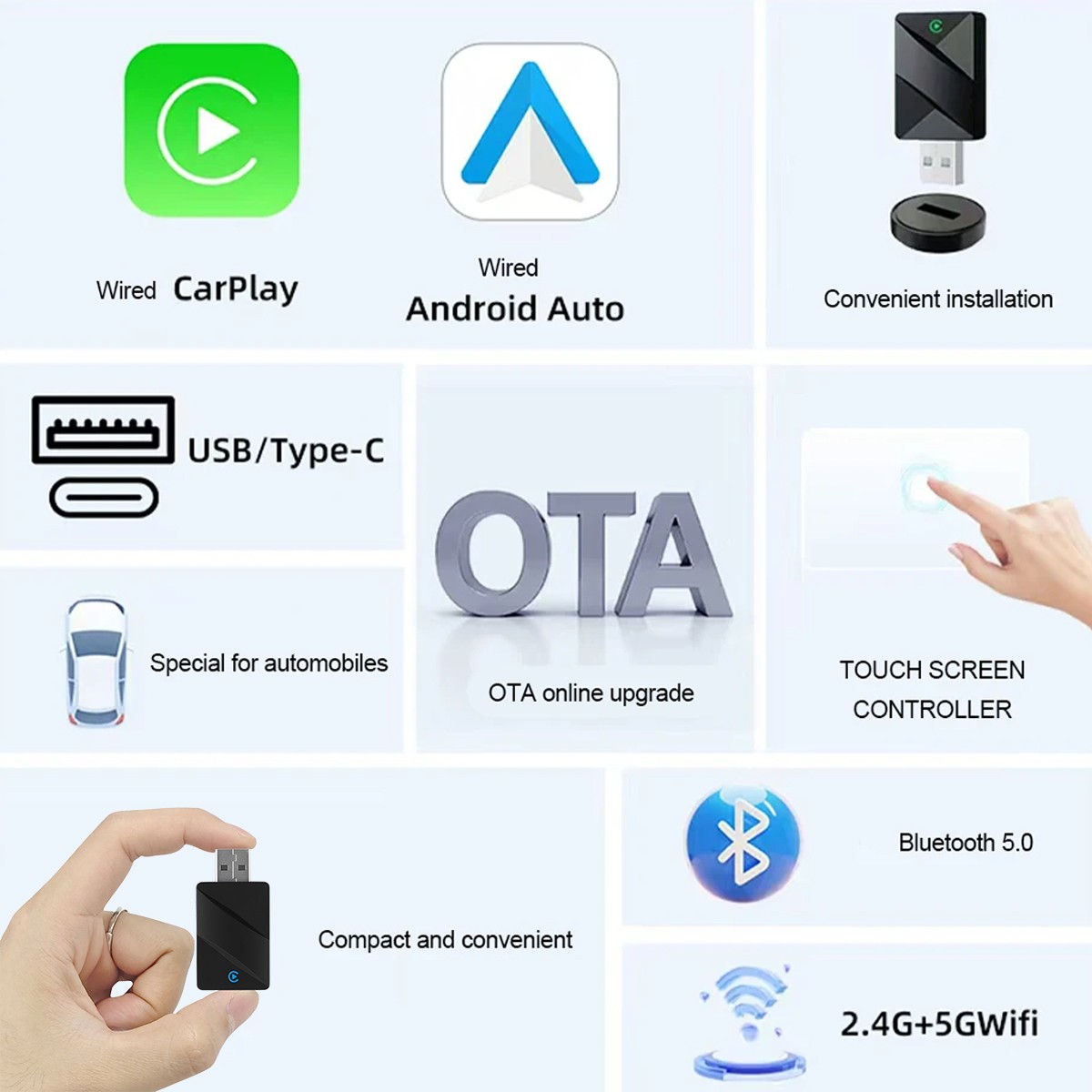 USB Auto Wireless CarPlay Adapter Fit iPhone Apple Wireless Dongle Plug＆Play A++