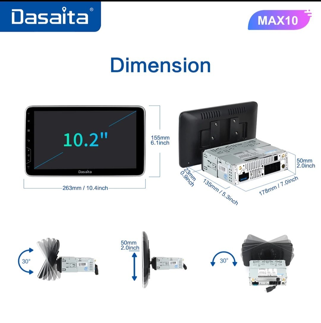 ANDROID HEADUNIT 10.2″ rotatable touch screen DIN 1 or 2 Android 9.0 Open Box