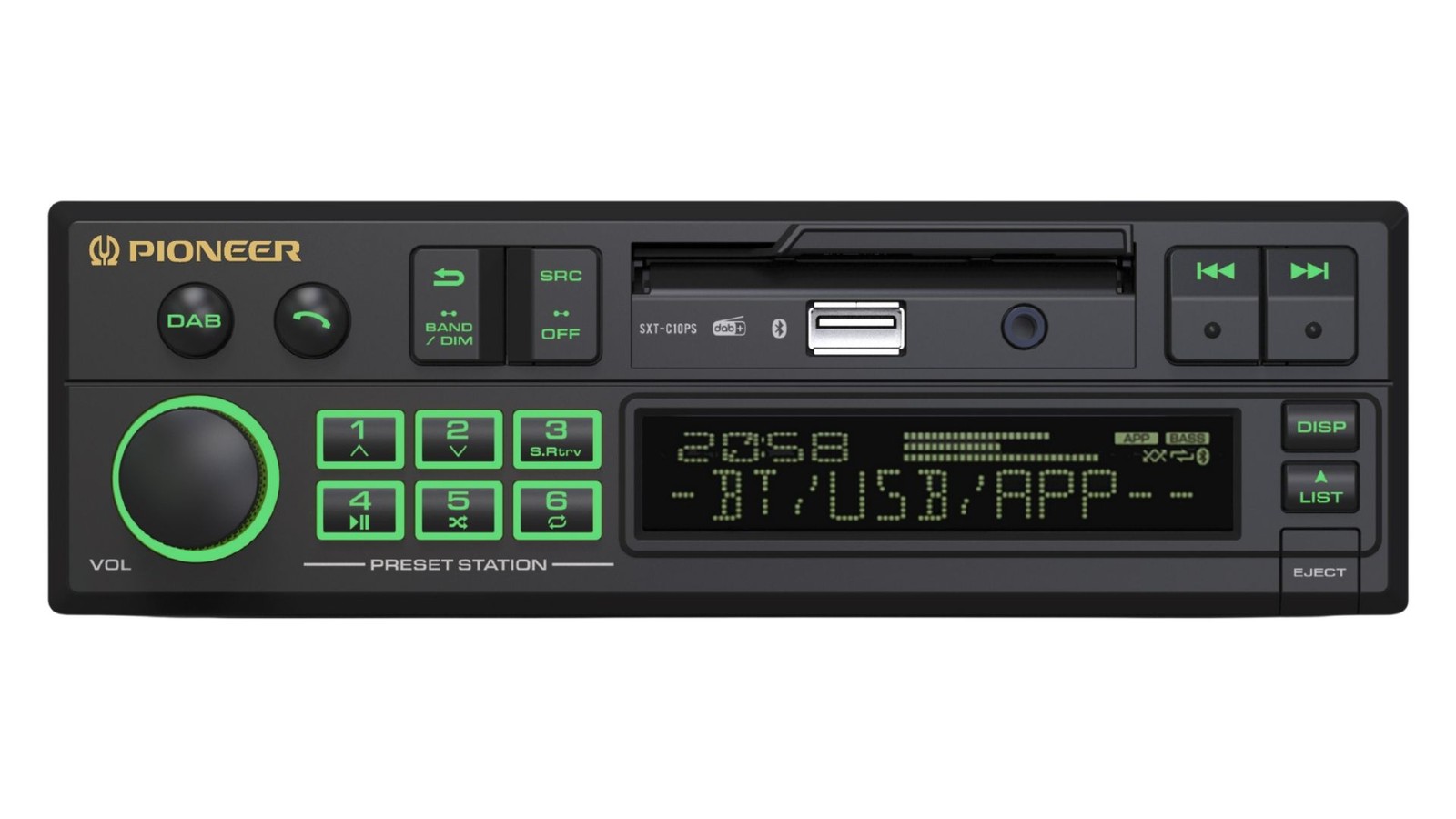 Pioneer SXT-C10PS DAB+ Bluetooth 1-DIN Retro Car Stereo Tape Deck Style Head Uni