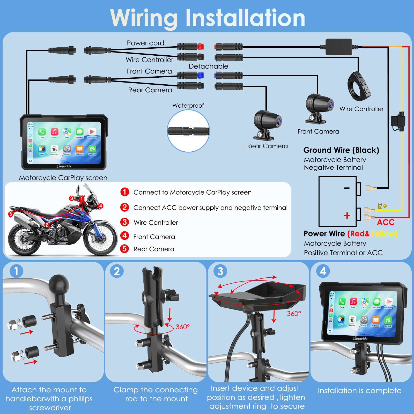 Carpuride W702 Plus Wireless Moto Stereo Install Apps Built in GPS Dual Cameras