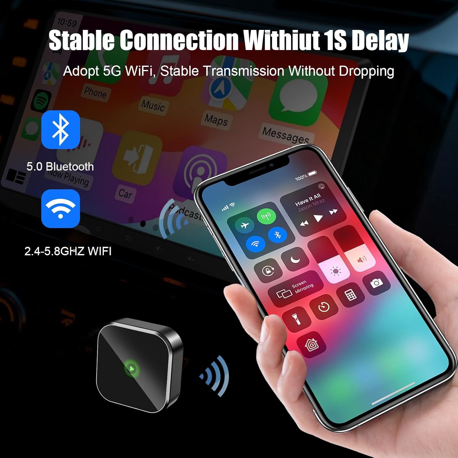 Wireless USB CarPlay Adapter Wireless Carplay Dongle For iPhone Apple Plug &Play