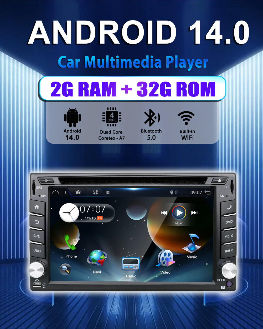 2DIN Car Stereo Car DVD CD Player Double Radio Car Play Head Unit GPS 2GB+32GB
