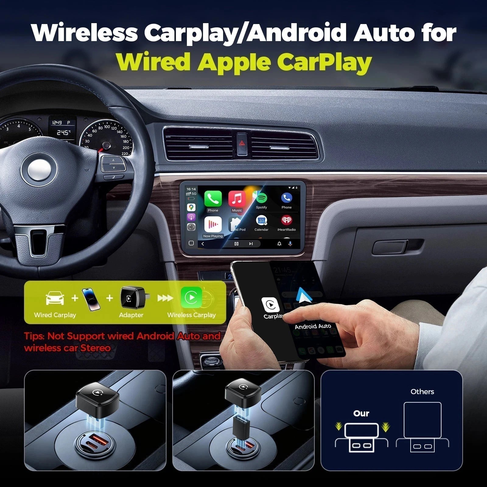 2026 Wireless CarPlay Adapter For iPhone Apple Wireless Carplay USB Plug & Play