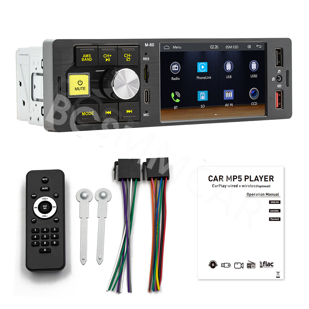 4.1in Car Radio Stereo Player BT 1DIN For CarPlay Android Auto TF/AUX/USB/FM