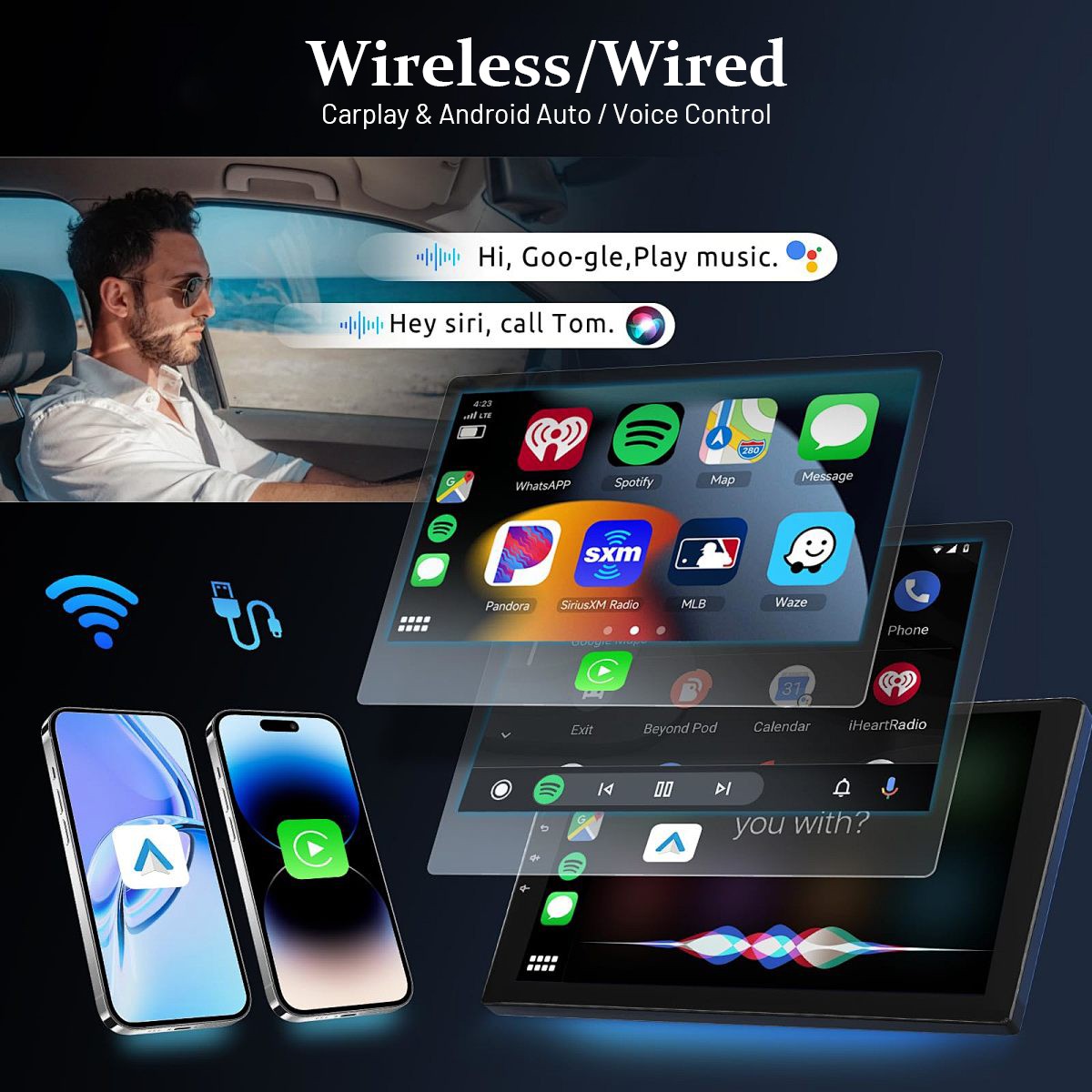 4K HDMI Output Wireless CarPlay Android Auto Adapter w/ Android 13 System