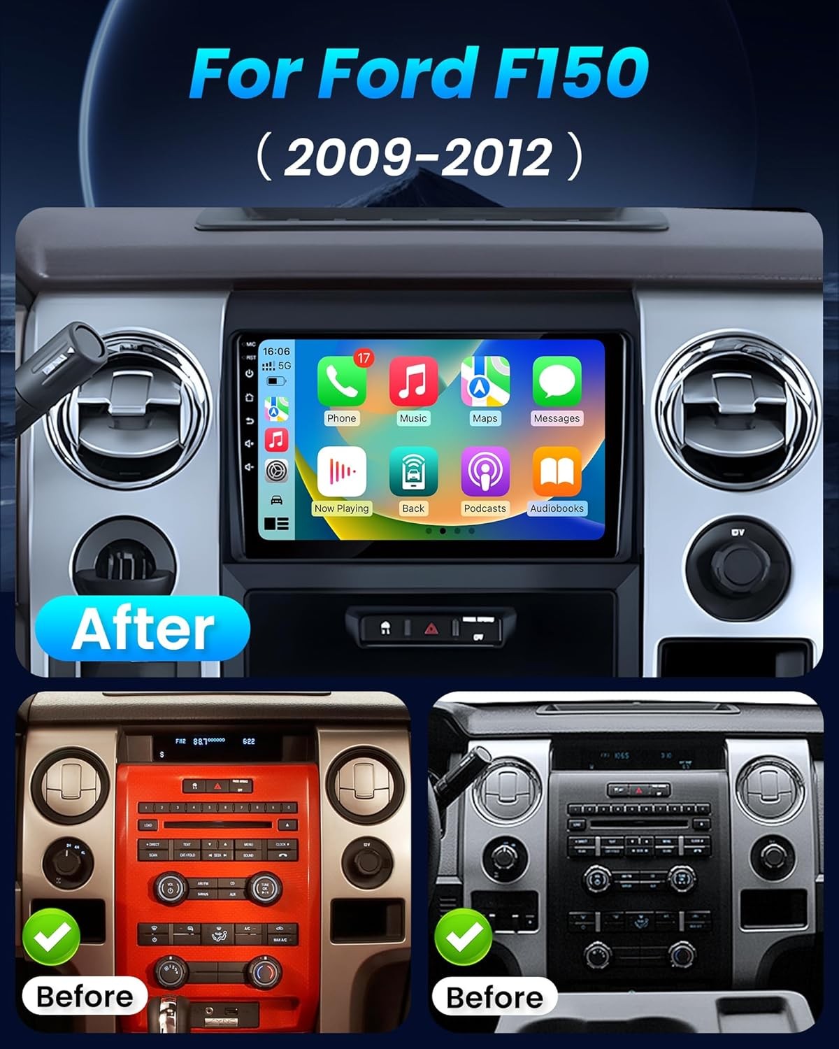 For 2009 2010 11 12 2013 Ford F150 WiFi Apple Carplay Radio Android 13 RDS GPS