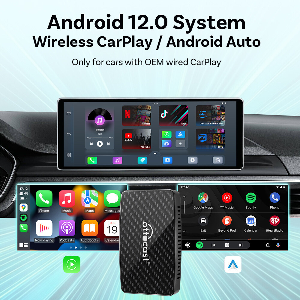 Ottocast Wireless Carplay AIBOX Android Auto Android 9 Car TV Box w/Google Store