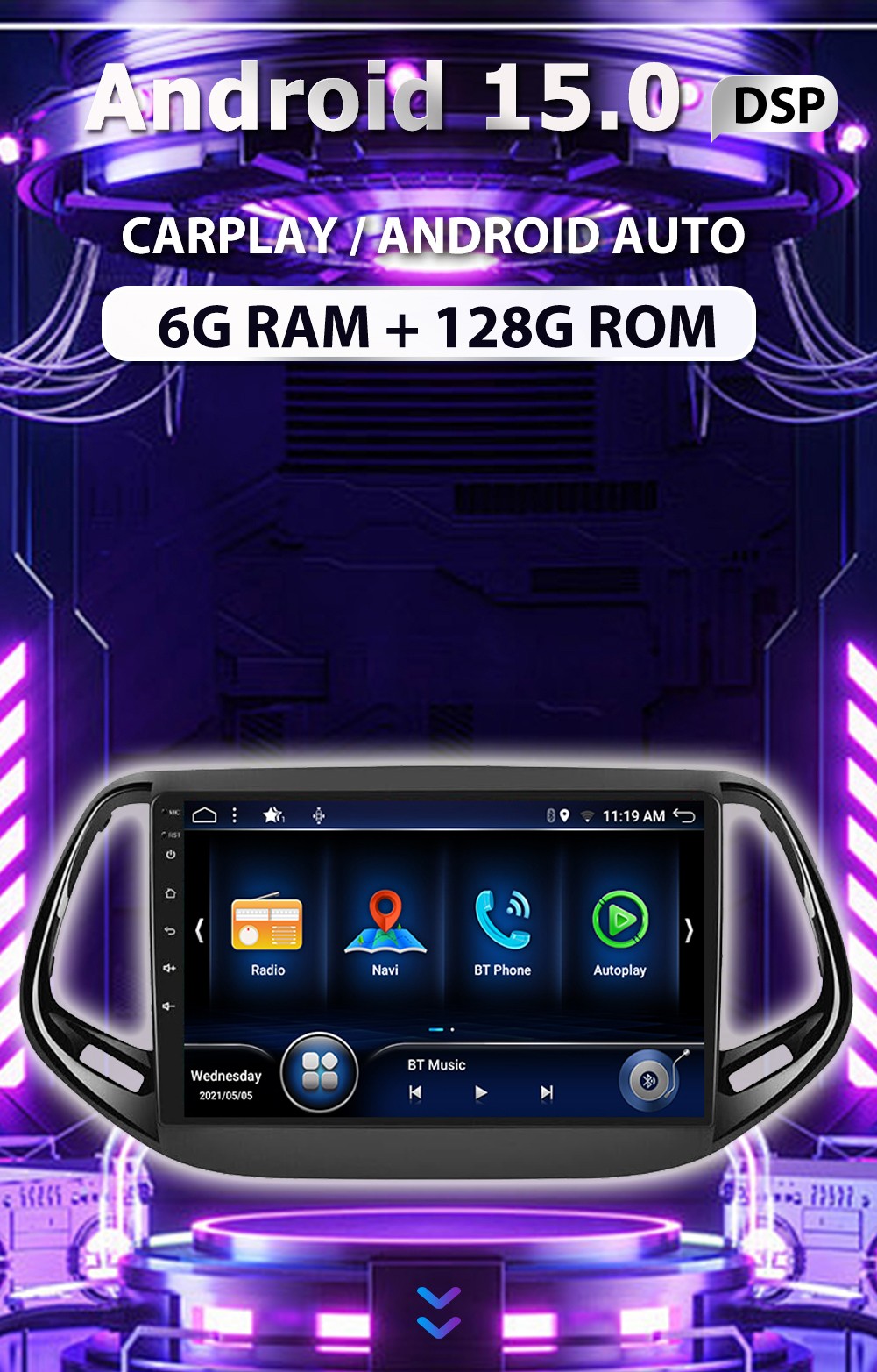 10.1″ 128GB CarPlay Car Stereo Radio Android 13 AM Navi For 2017-19 Jeep Compass