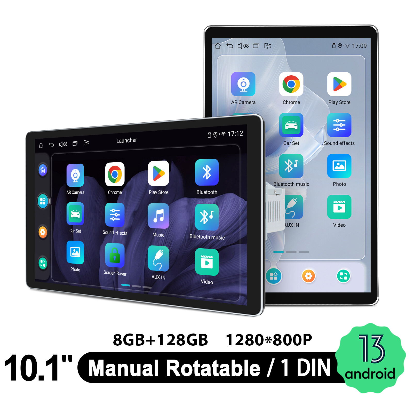 JOYING Android 13 Rotatable Touch Screen Universal Single Din 8+128GB Head Unit