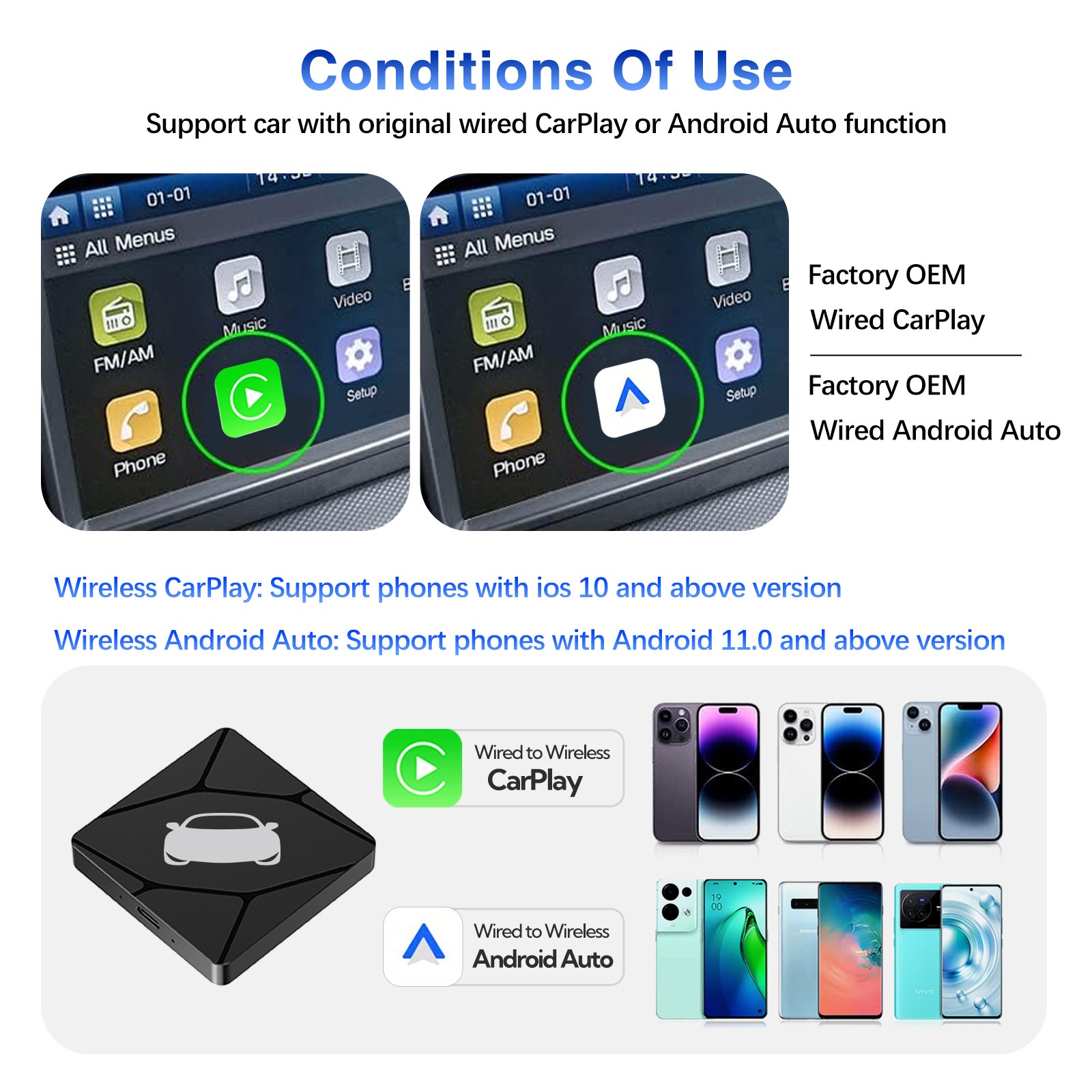 2 In1 Wireless Carplay&Android Auto Box Wired To Wireless Carpay Mini Adapter