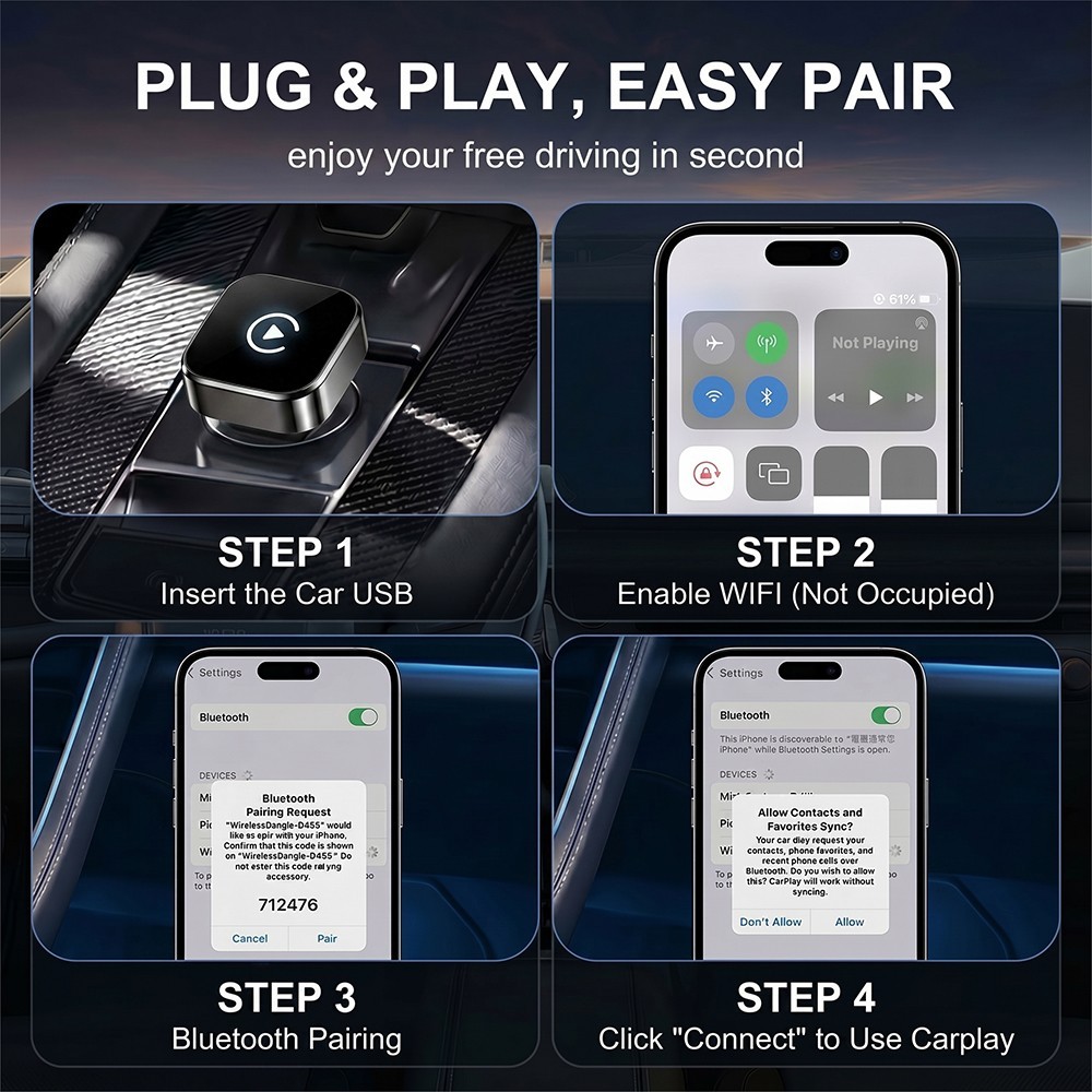 TrolinkTek 2026 2-IN-1 Wireless Carplay & Android Auto USB Adapter Plug & Play
