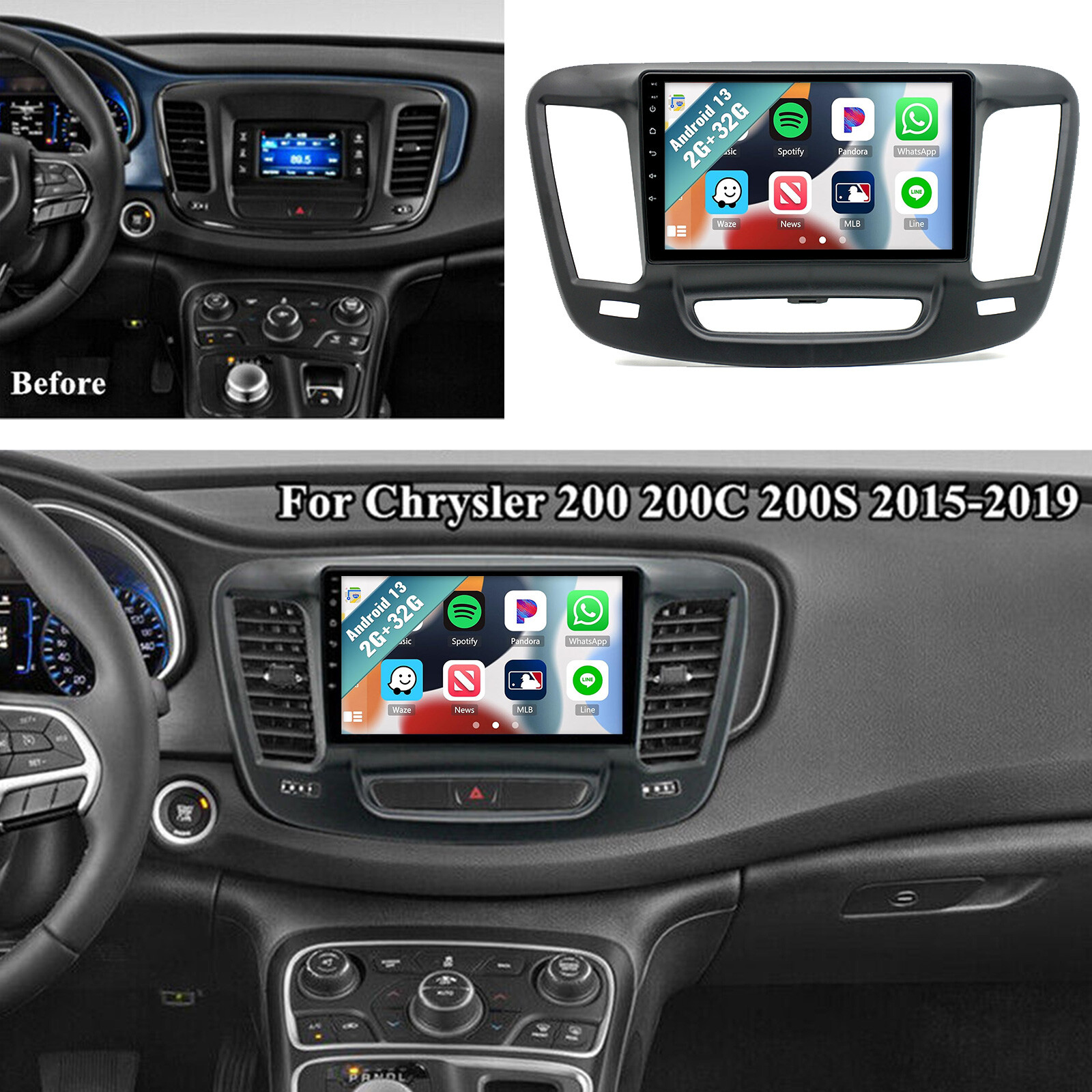 For Chrysler 200 200C 2015-2019 Car Stereo Radio Android 13 Carplay GPS Player
