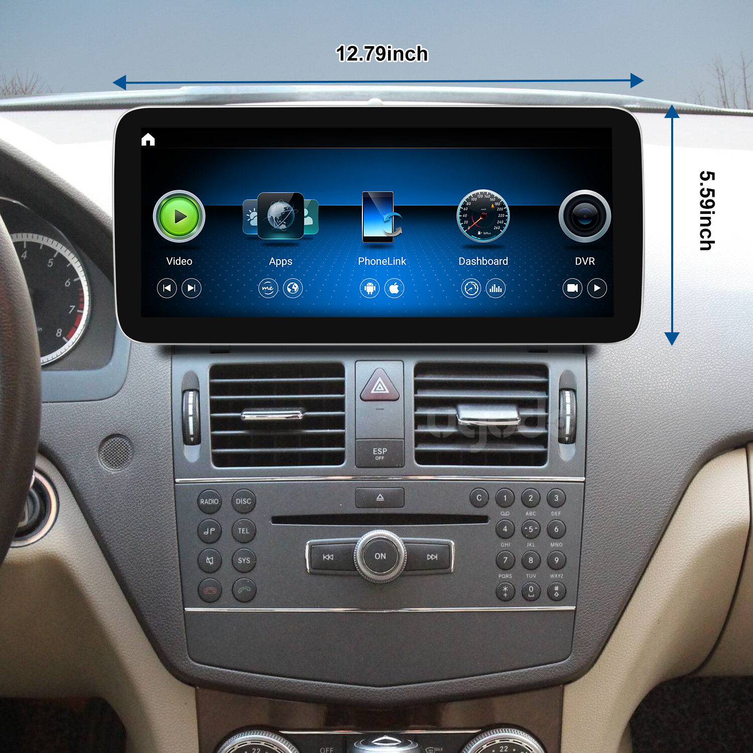12.3in W204 Android13 Screen Display Multimedia GPS Mercedes Benz C 2007-2010