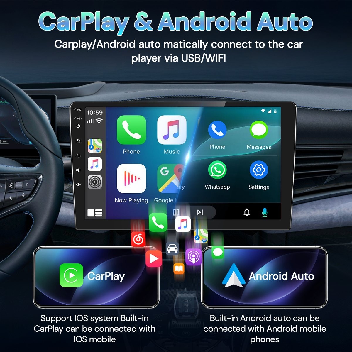 64G For Toyota Corolla 2009-2013 Carplay Android15 Car Stereo GPS FM/RDS Navi 9″
