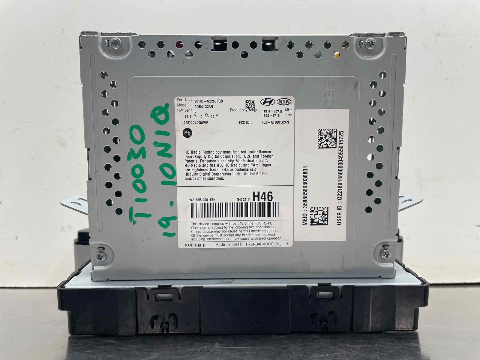 19 Hyundai Ioniq OEM AM/FM Radio Receiver Information Display Screen 96160-G2250