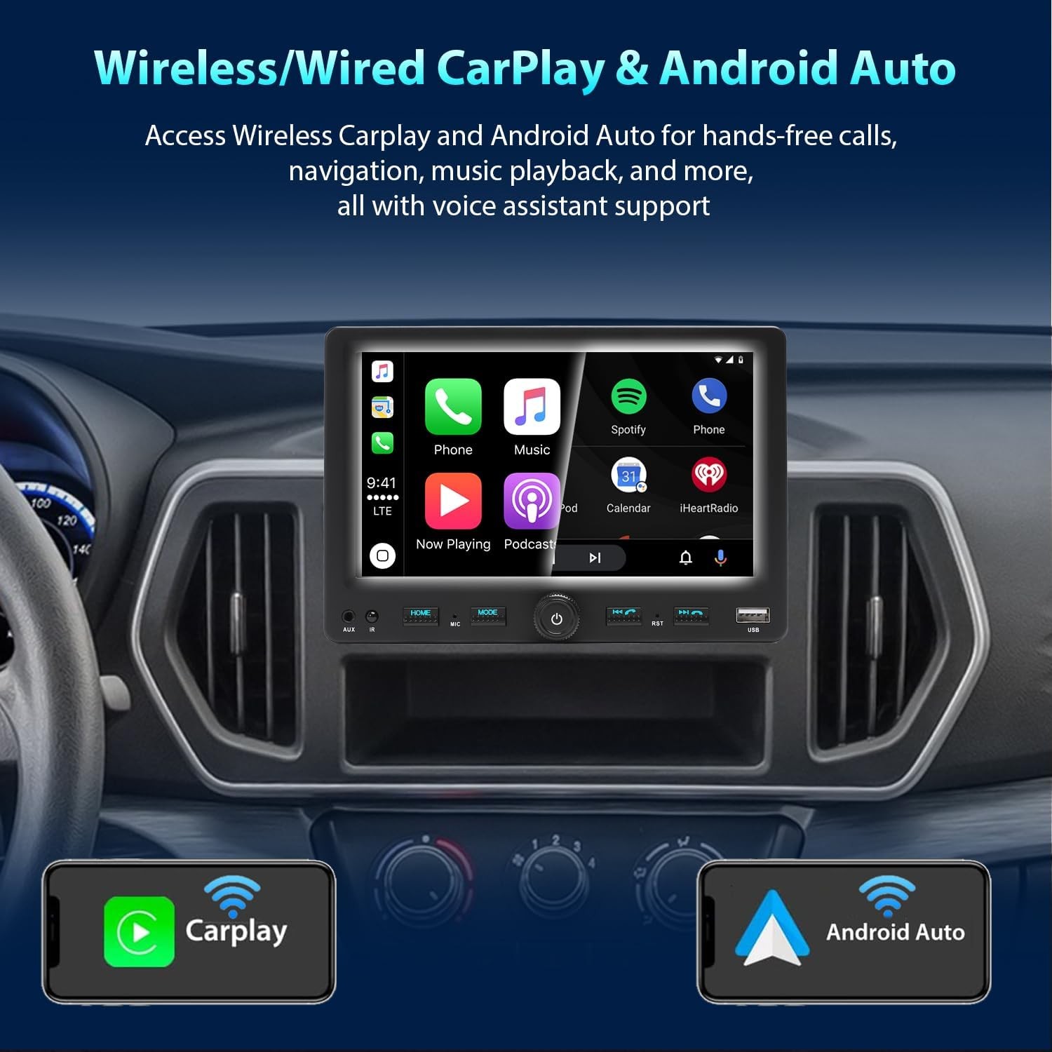 Single DIN 7″ Wireless Apple CarPlay Android Auto Car Radio Stereo Bluetooth
