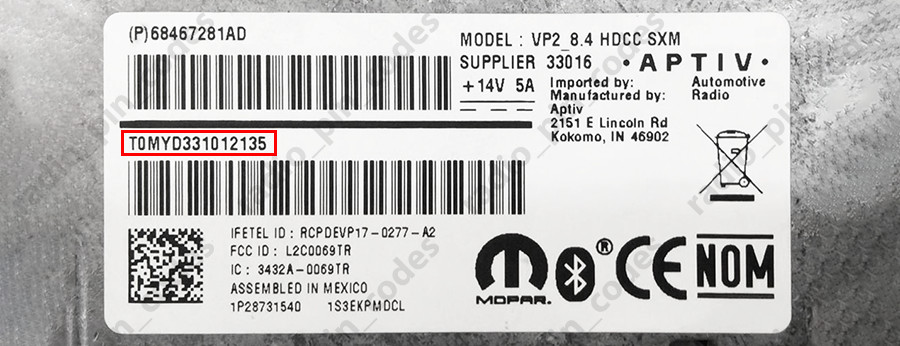 RAM RADIO UNLOCKING PIN CODE 1500 2500 3500 HARMAN VP2 VP4 MOPAR UCONNECT 8.4 12
