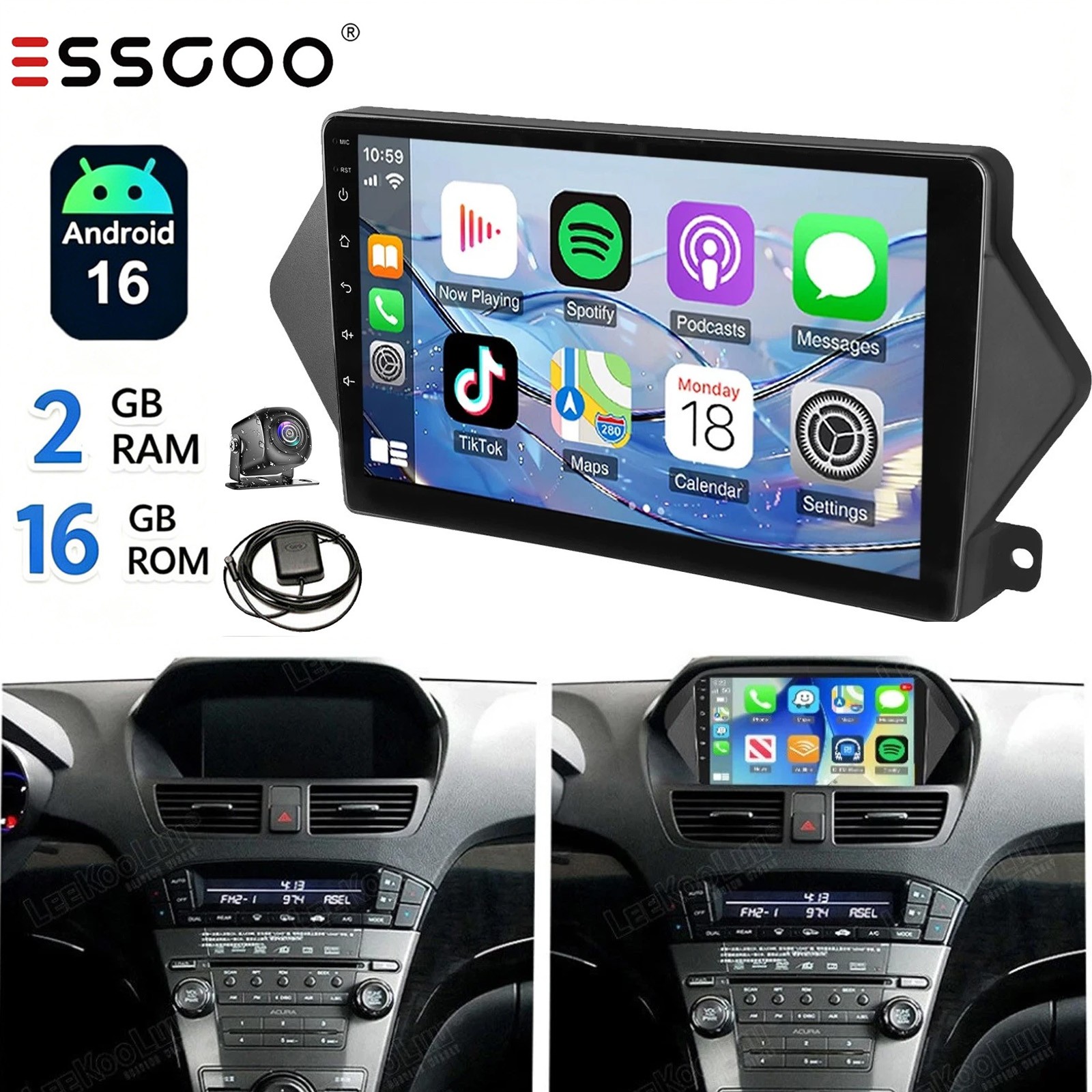For 2007-2013 Honda Acura MDX Android 16 Car Stereo Radio GPS Apple Carplay+CAM