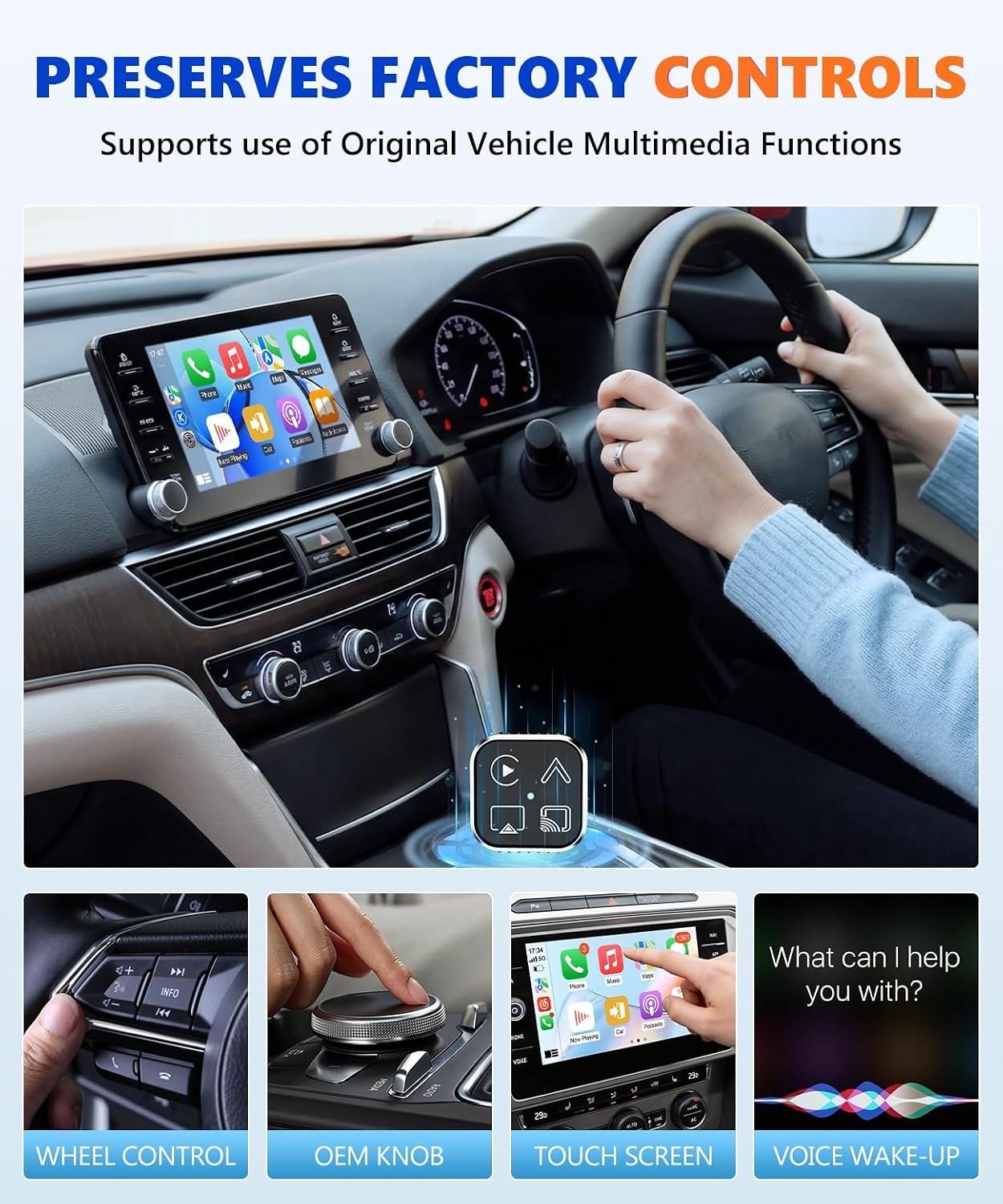 Wired to Wireless CarPlay Adapter for Apple iPhone/Android Auto/AirPlay/Miracast