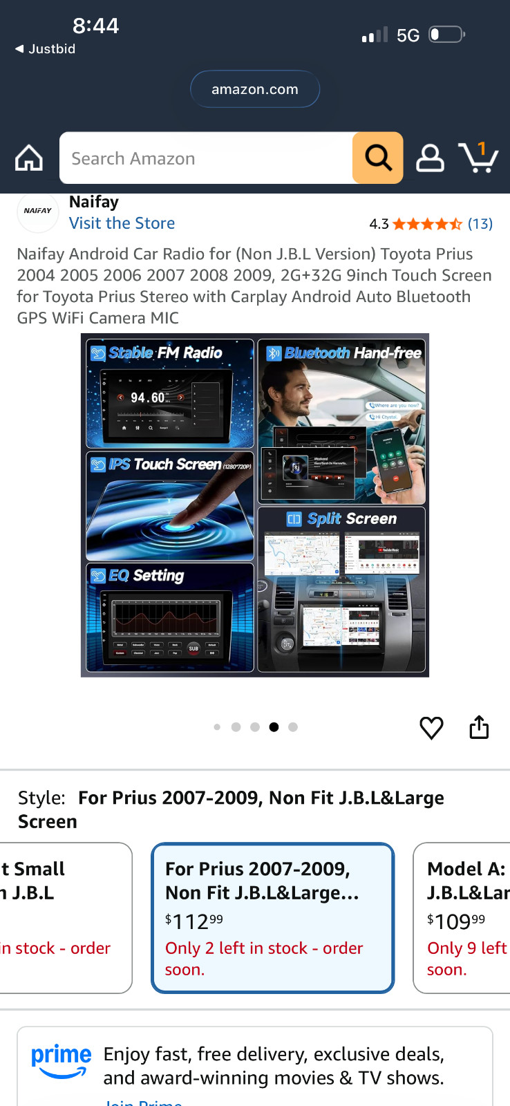 naifay 8core Andriod 12 Toyota Prius 2004-2009 car stero bluetooth/gps/camera