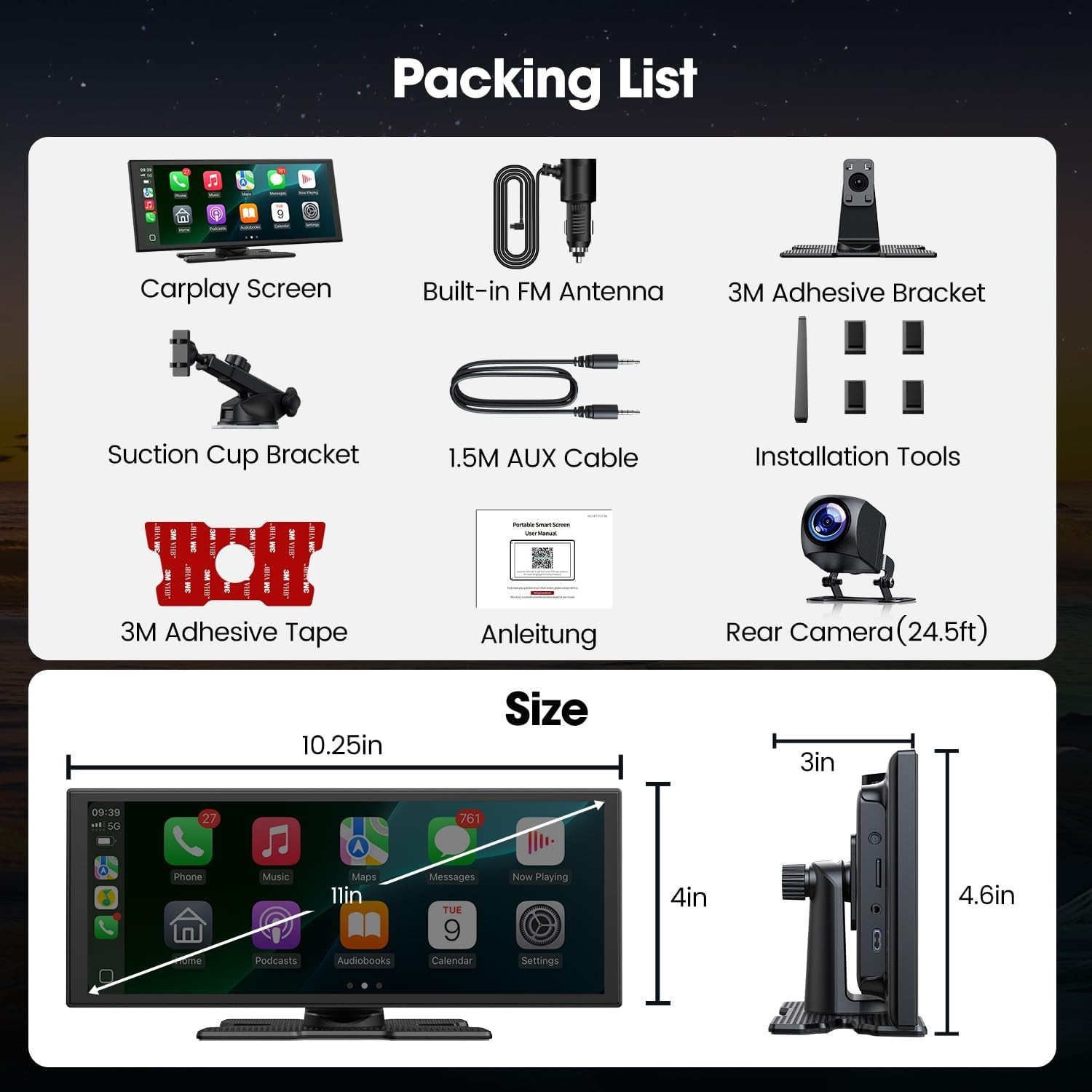 10.25″ Touch Screen Car Stereo Apple CarPlay Android Auto Portable with Net-Flix