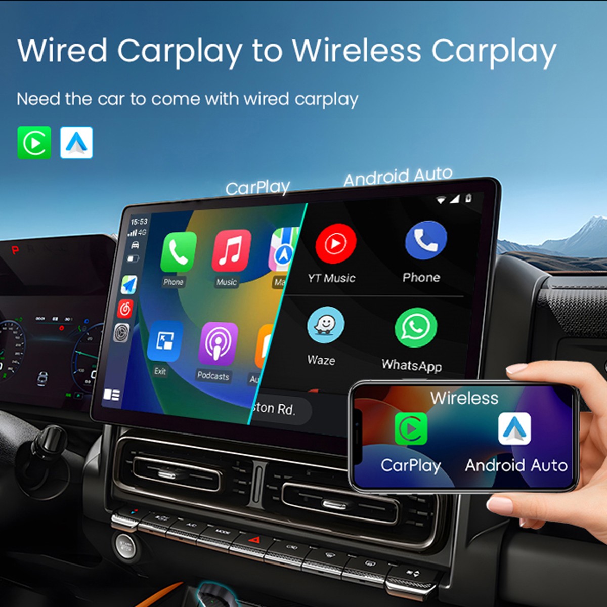 New Wireless CarPlay Android Auto Adapter Dongle Plug n Play Auto Connect BT 5.0