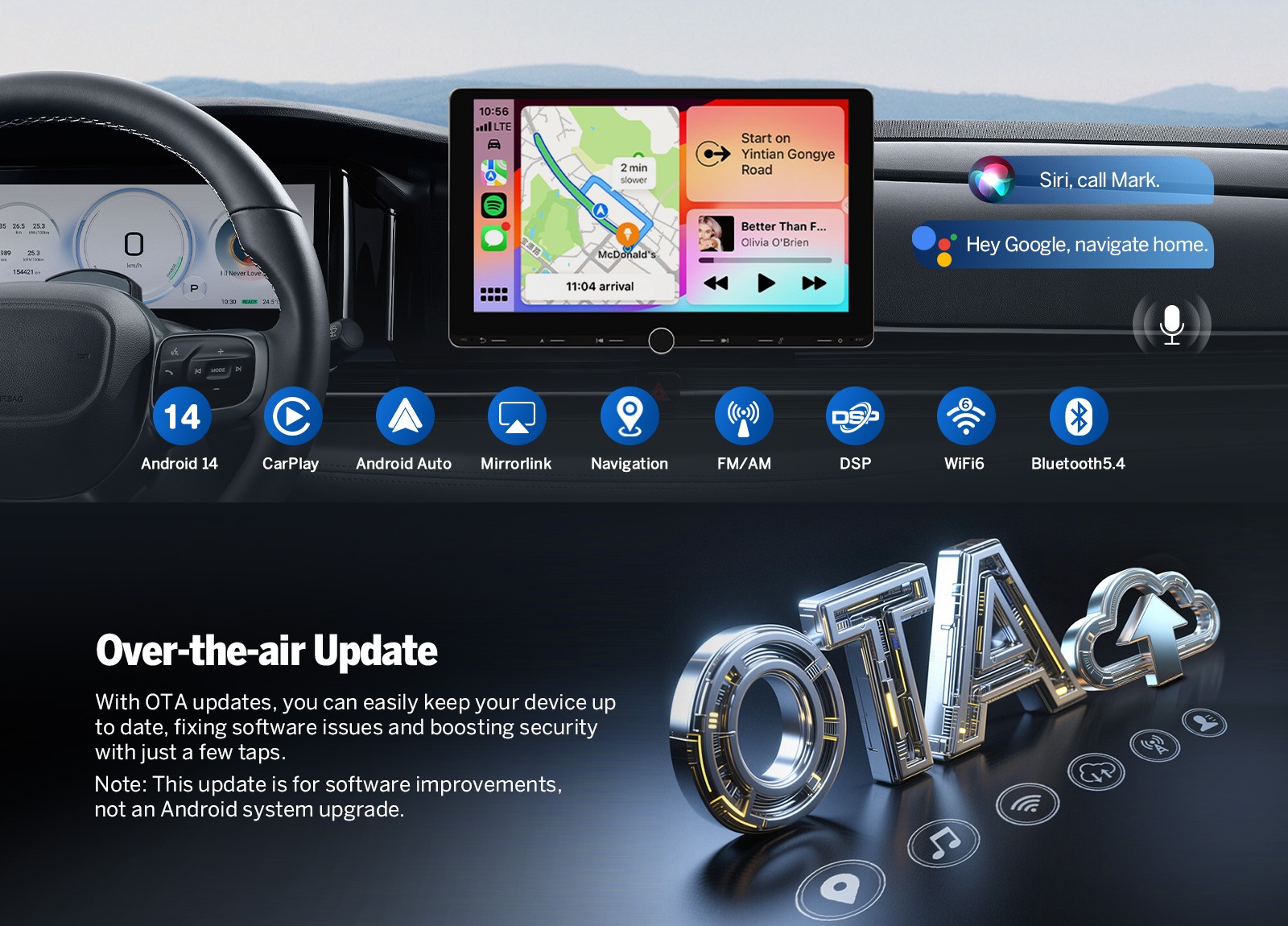 Android Auto 10.1″ IPS Car Dash GPS FM Radio Stereo Apple CarPlay Bluetooth WiFi