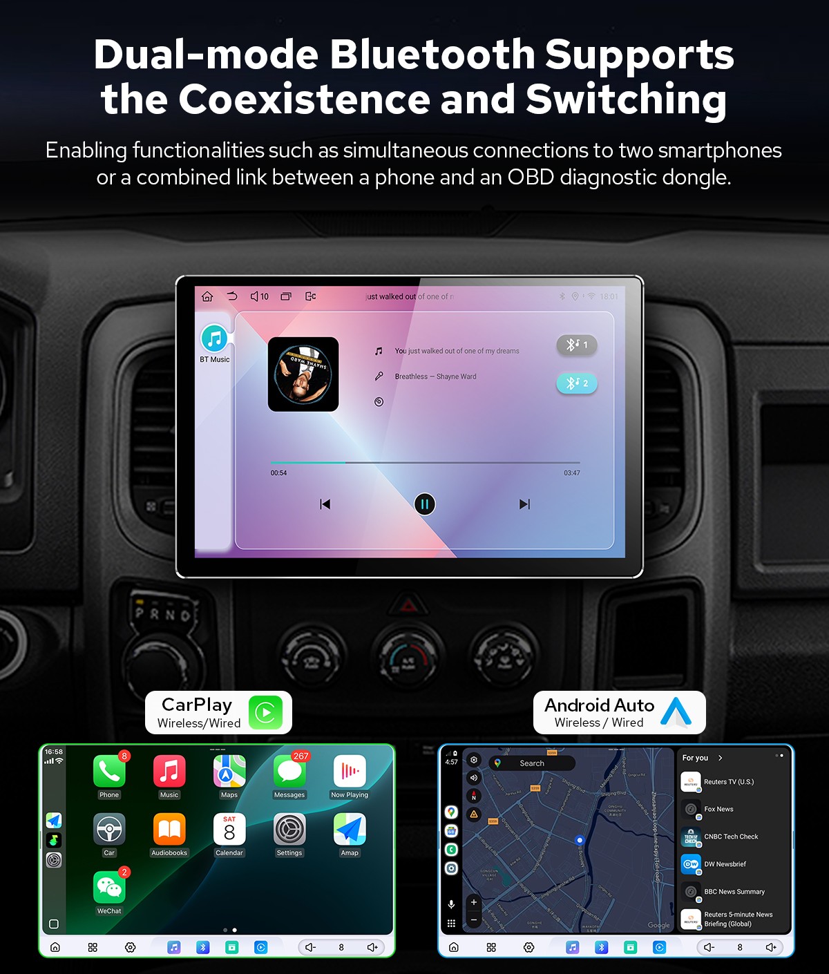 12.95″ QLED Car Stereo 12GB RAM 256GB ROM Android In-Dash Navigation HDMI Input