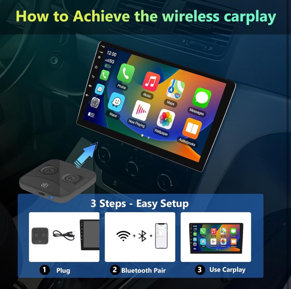 Wireless AI Box Carplay Adapter for Factory Wired CarPlay USB For iPhone Android