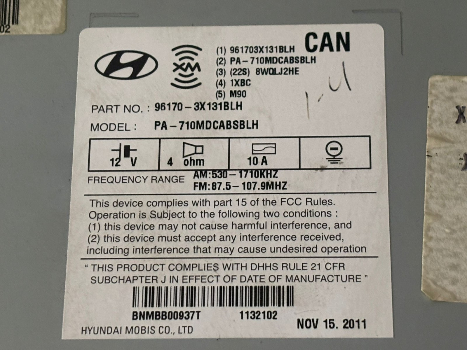 2011-2013 Hyundai Elantra Radio Receiver CD Player 96170-3X131BLH Silver OEM