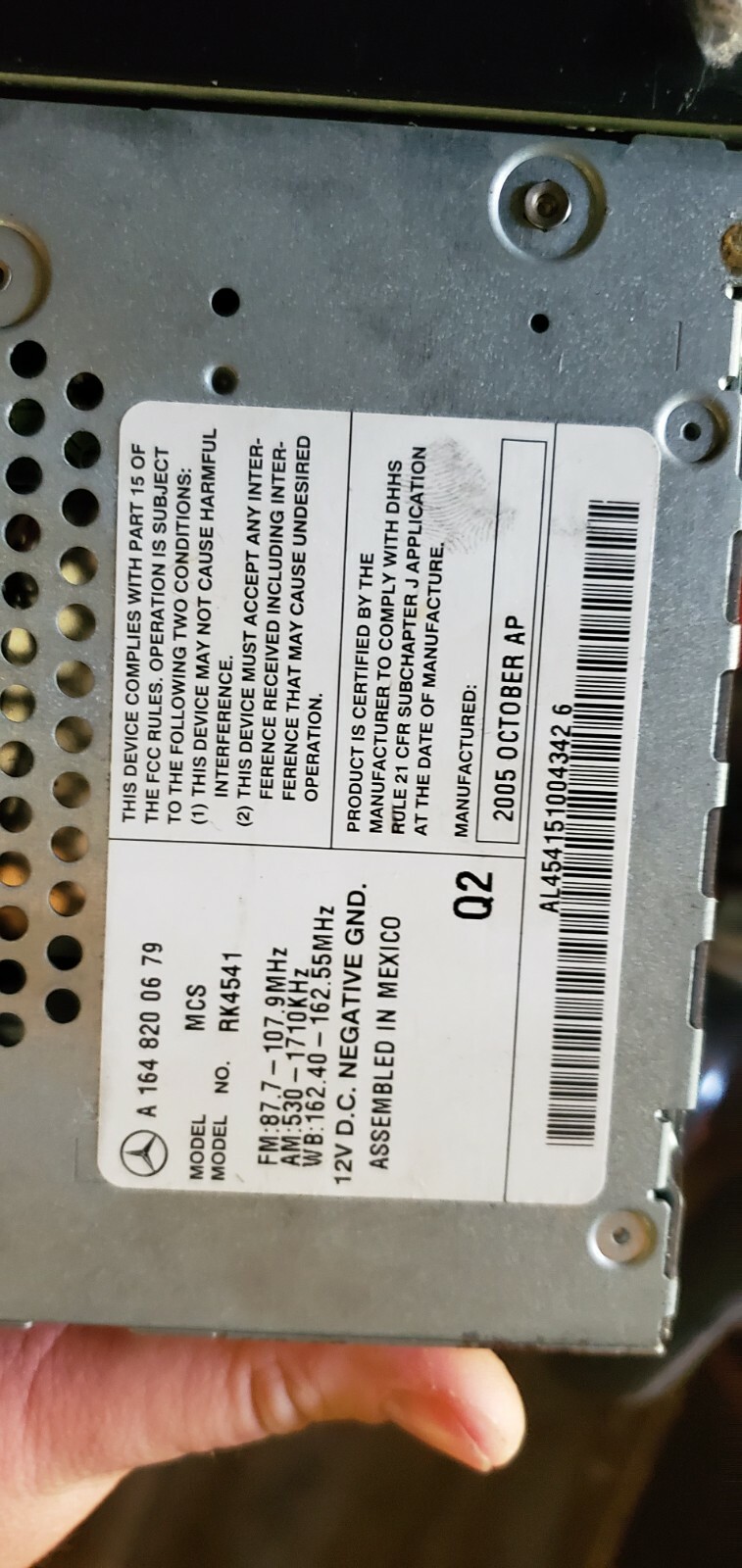 Rk4541 mercedes stereo head unit unknown condition