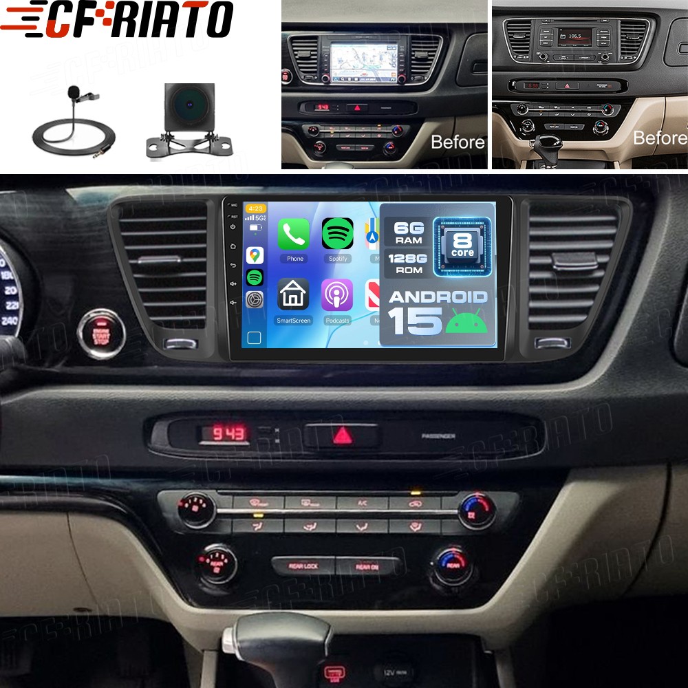 6+128GB For Kia Carnival Sedona 2015-2020 Car Stereo Radio Android15 Carplay GPS