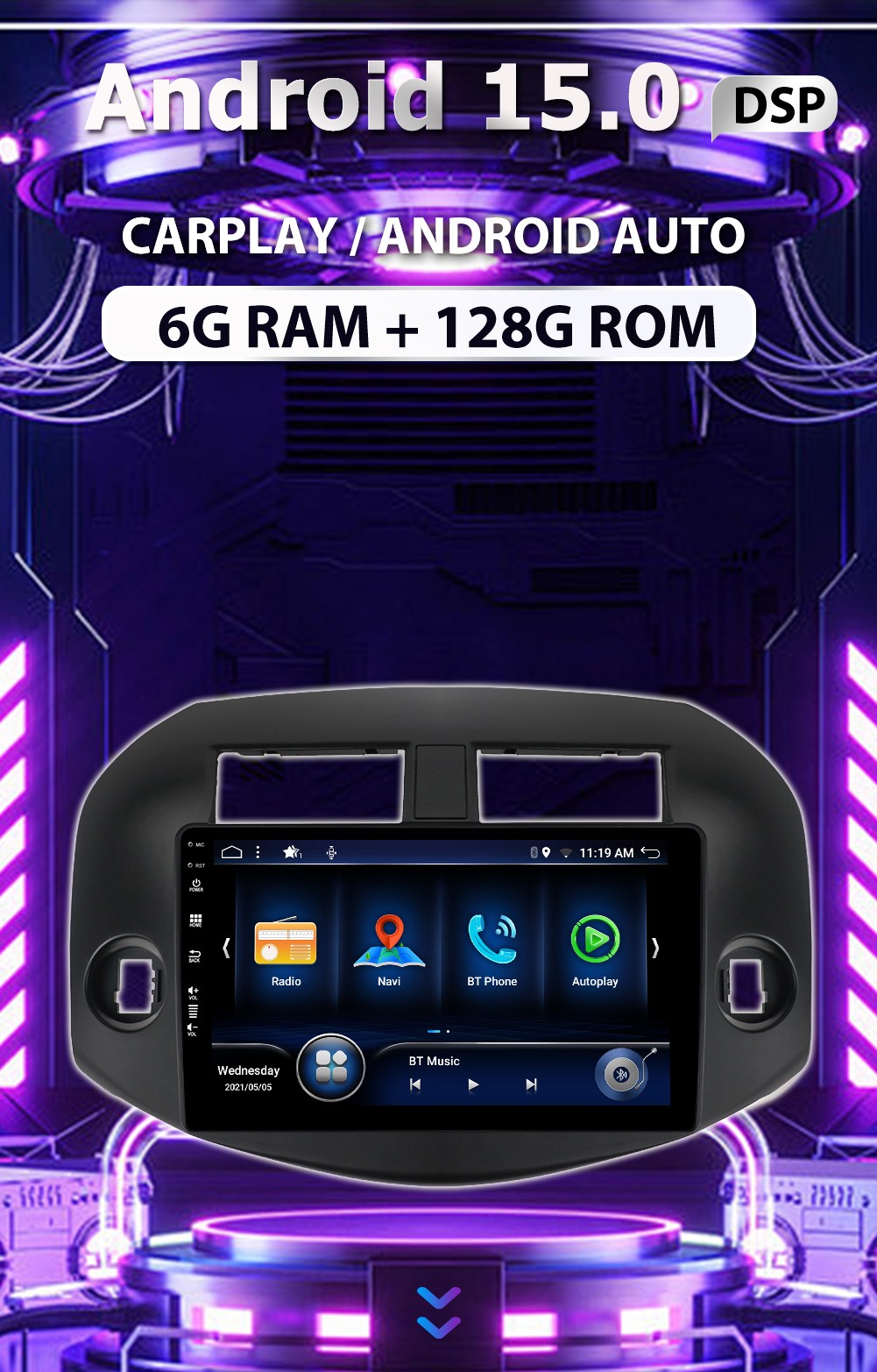 FOR TOYOTA RAV4 2009-2013 CARPLAY CAR RADIO ANDROID 15 NAVI GPS DSP🌟6GB+128GB🌟