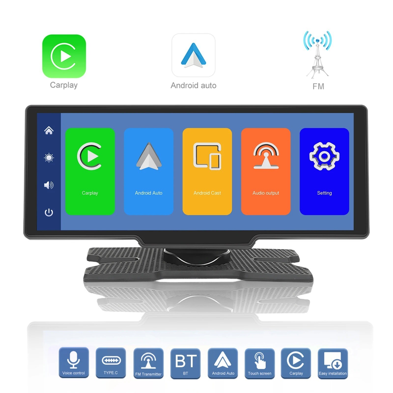 10.26″ Wireless Apple CarPlay Android Auto Portable Touch Screen Monitor Car FM