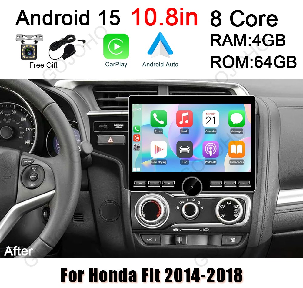64GB Apple CarPlay Android 15 Car Stereo Radio Navi WIFI For Honda Fit 2014-2018