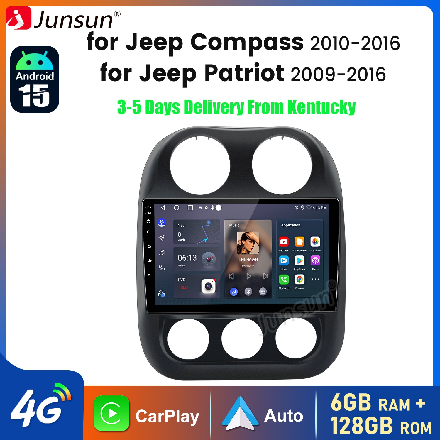 For Jeep Patriot Compass 09-16 Car Radio GPS Navi 8Core 6+128G Carplay Android15
