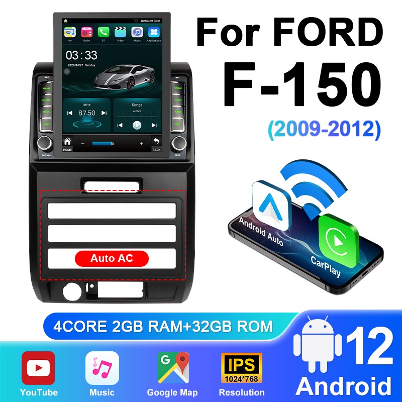 9.7″ Stereo CarPlay 2+32GB for Ford F-150/F150 2009-2012 GPS Radio Navigator +BT