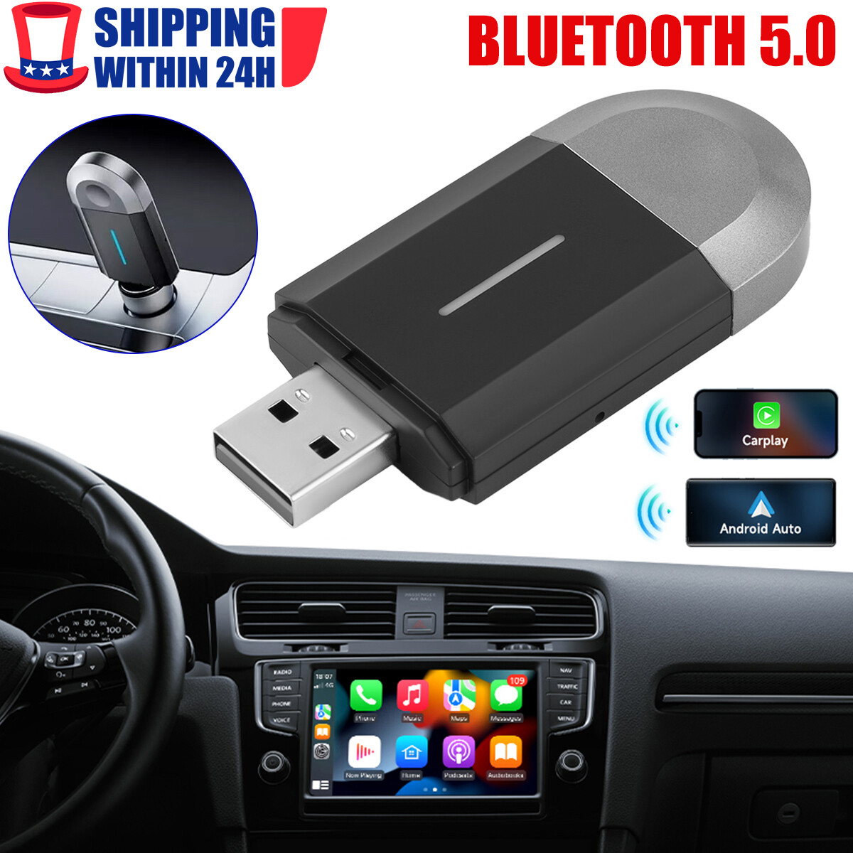 USB Wireless CarPlay Adapter.For iPhone Apple Wireless Carplay Dongle Plug&Play—