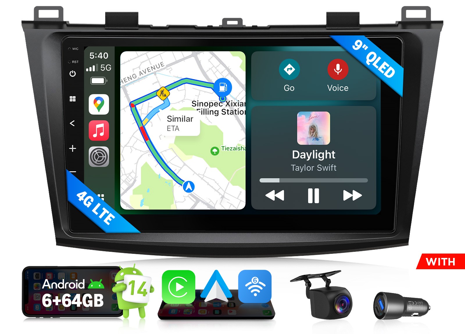 9″ QLED 6+64 Android Auto 14 Car Stereo Head Unit Apple CarPlay for Mazda 3 DSP