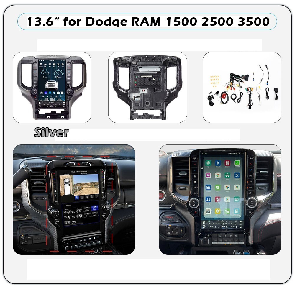 Large Display 13.6″ Android Car Stereo Radio Gps For 19-2024 Dodge Ram 1500 2500