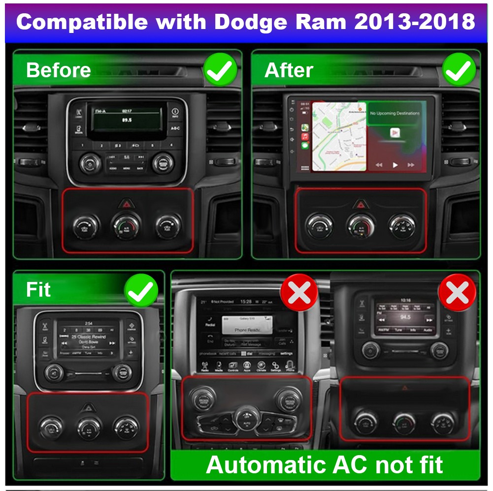 Car Radio Stereo Fit For Carplay For 2013-18 Dodge Ram 1500 2500 3500 Android 13